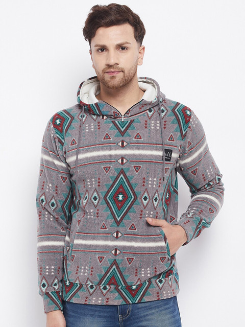 

HARBORNBAY Men Grey Printed Hooded Sweatshirt