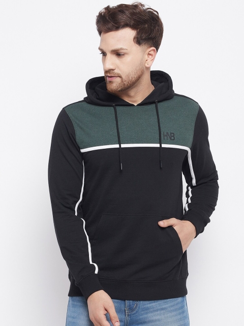 

HARBORNBAY Men Black Colourblocked Hooded Sweatshirt