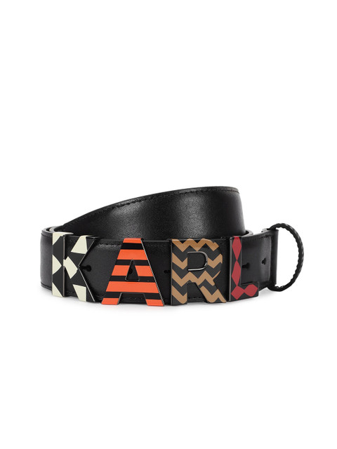 

LAGERFELD Women Black Typography Embellished Leather Belt