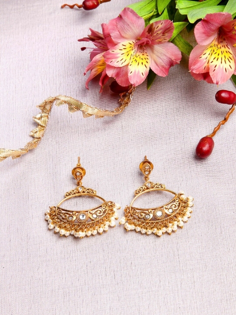 

Amaltaas White & Gold-Toned Crescent Shaped Drop Earrings