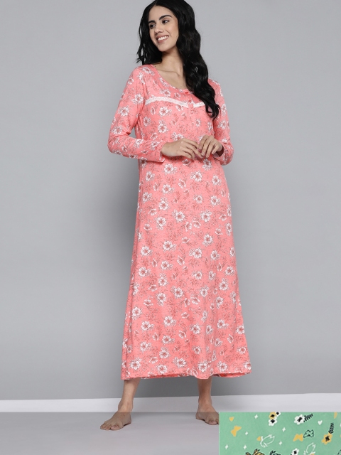 

HERE&NOW Women Pack of 2 Printed Nightdress, Peach