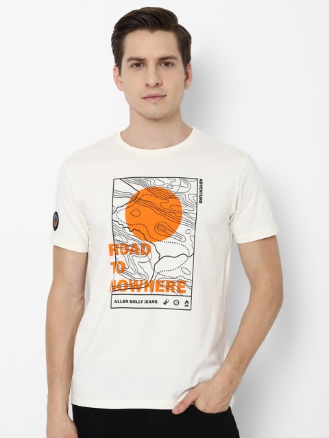 

Allen Solly Sport Men Cream-Coloured & Orange Typography Printed Pure Cotton T-shirt
