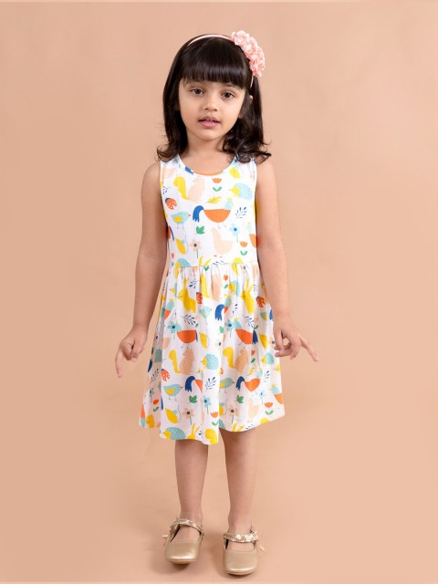 

pspeaches White & Orange Printed Dress