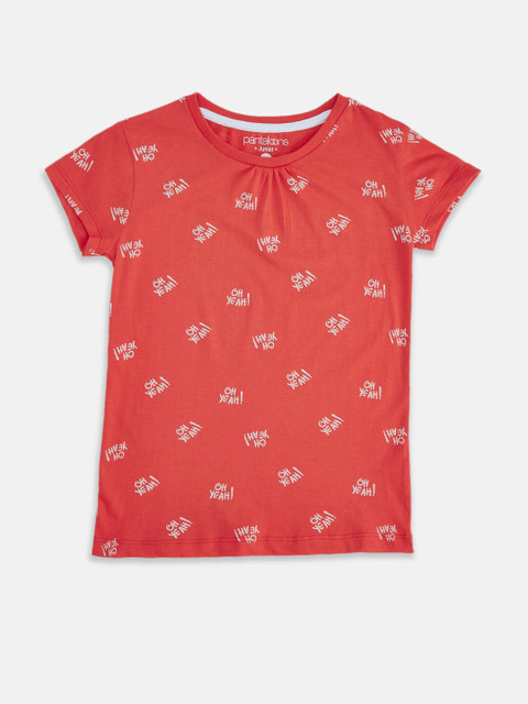 

Pantaloons Junior Girls Red Printed Pure Cotton T-shirt