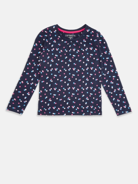 

Pantaloons Junior Girls Navy Blue & Pink Printed Pure Cotton T-shirt