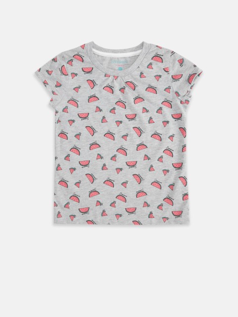 

Pantaloons Junior Girls Grey Melange Printed Pure Cotton T-shirt