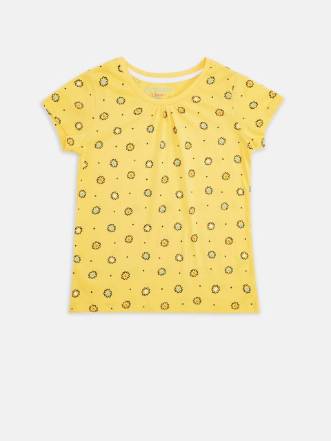 

Pantaloons Junior Girls Yellow Printed Pure Cotton T-shirt