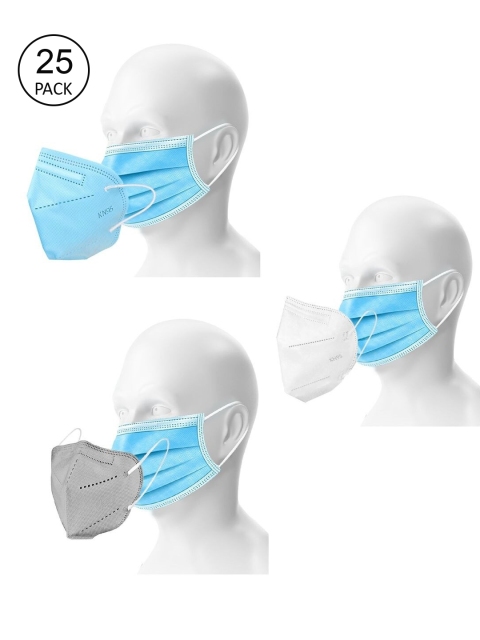 

OOMPH Pack Of 28 Solid 5-Ply Outdoor Anti-Pollution Reusable N95 & Disposable Masks, Blue