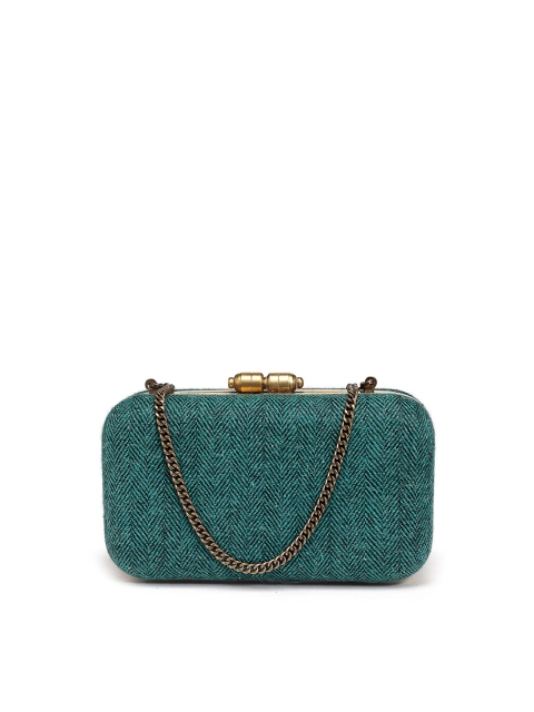 

PRACCESSORII Green & Gold-Toned Textured Box Clutch
