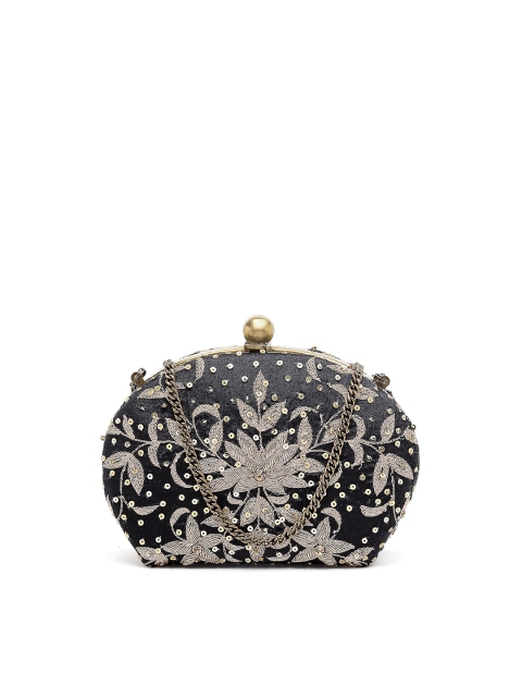 

PRACCESSORII Women Black & Gold-toned Embroidered Box Clutches