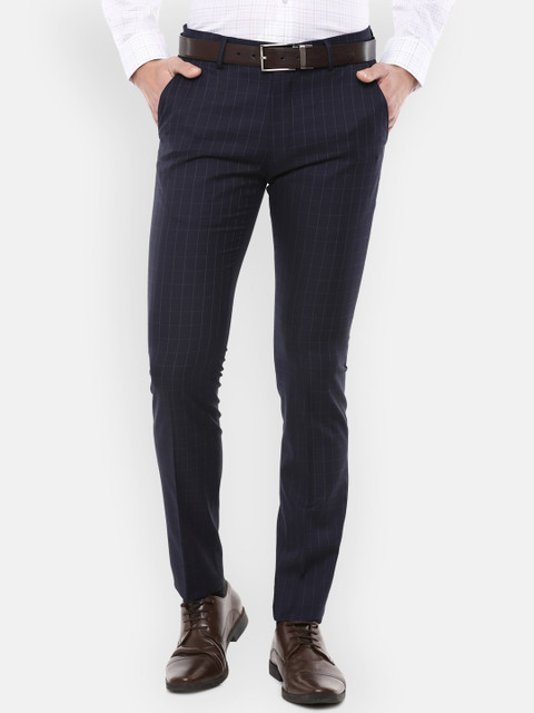 

Louis Philippe Men Navy Blue Checked Slim Fit Formal Trousers