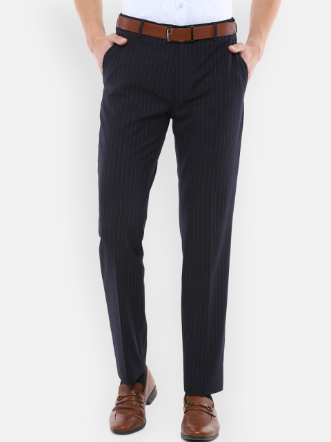 

Louis Philippe Permapress Men Navy Blue Regular Fit Striped Trousers