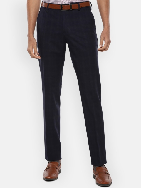 

Van Heusen Men Navy Blue Checked Slim Fit Trousers