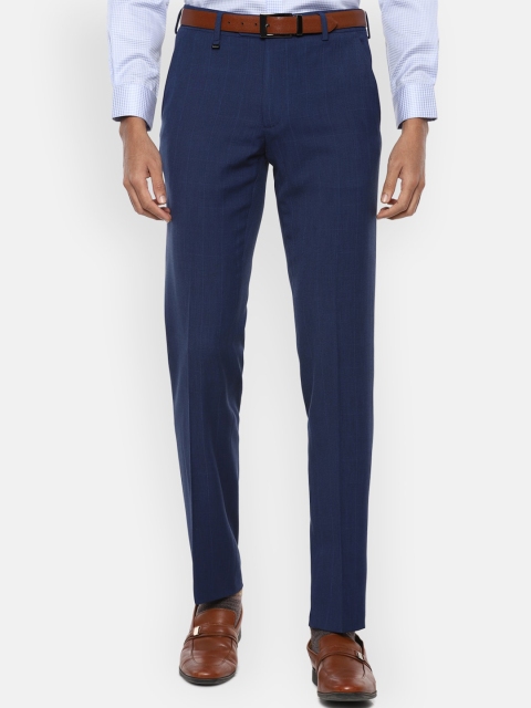 

Van Heusen Men Navy Blue Solid Slim Fit Formal Trousers