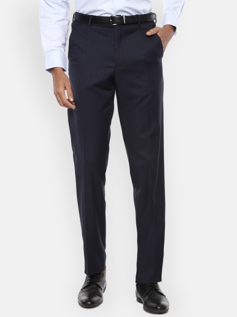 

Van Heusen Men Navy Blue Striped Regular Fit Formal Trousers