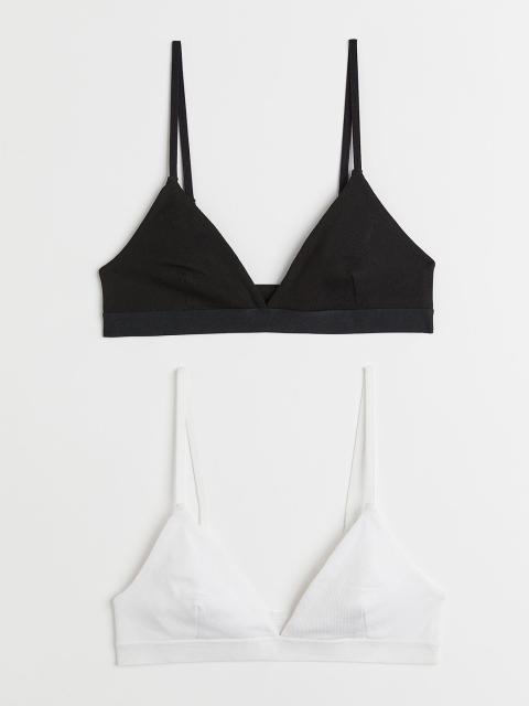 

H&M Woman White & Black 2-pack ribbed bra tops