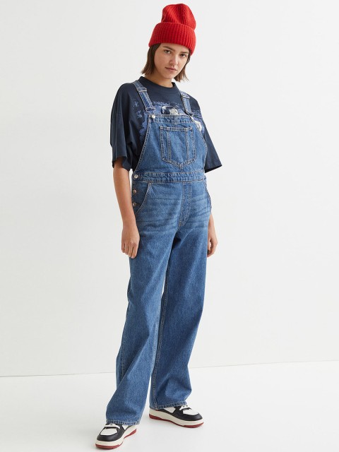 

H&M Women Blue Solid Denim Dungarees
