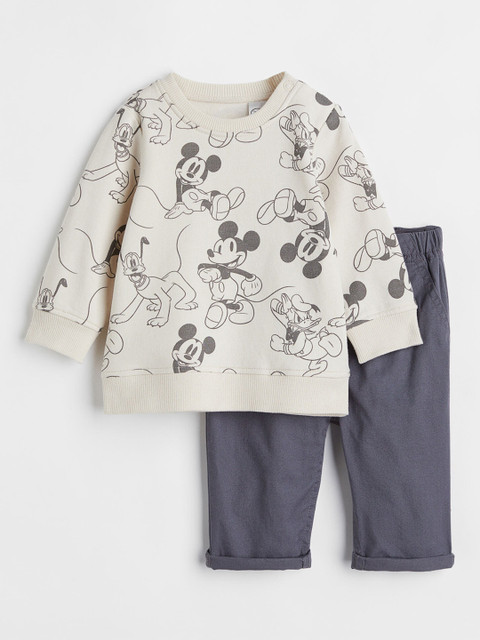 

H&M Boys Pure Cotton 2-Piece Mickey Mouse Printed Set, White