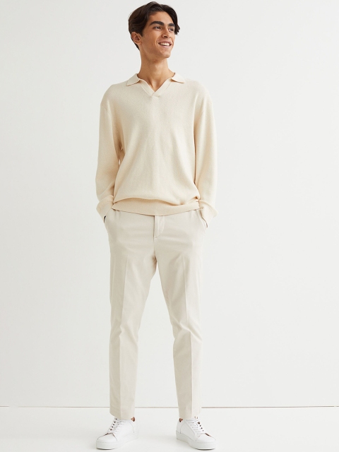 

H&M Men Beige Solid Slim Fit Cropped Trousers