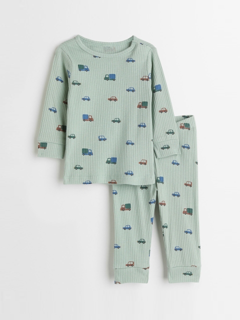 

H&M Girls Pack Of 2 Green Ribbed Pure Cotton Set
