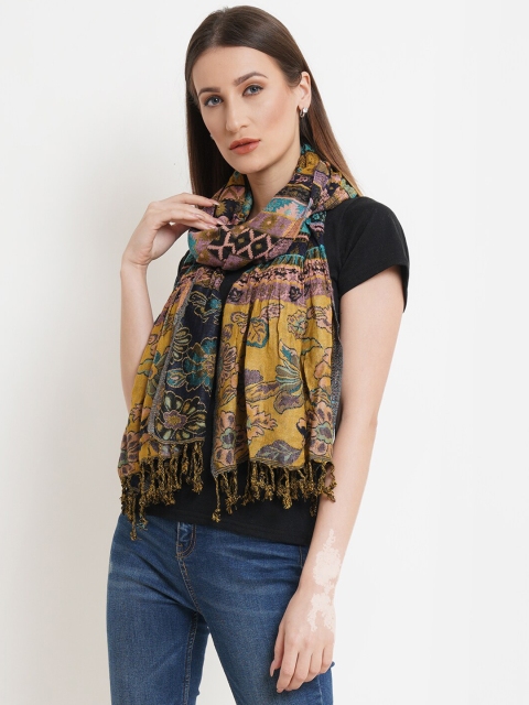 

Purple State Women Navy Blue & Green Woven Design Stole