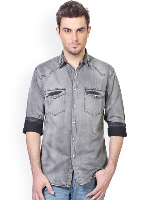 

V Dot by Van Heusen Men Grey Slim Fit Solid Casual Shirt