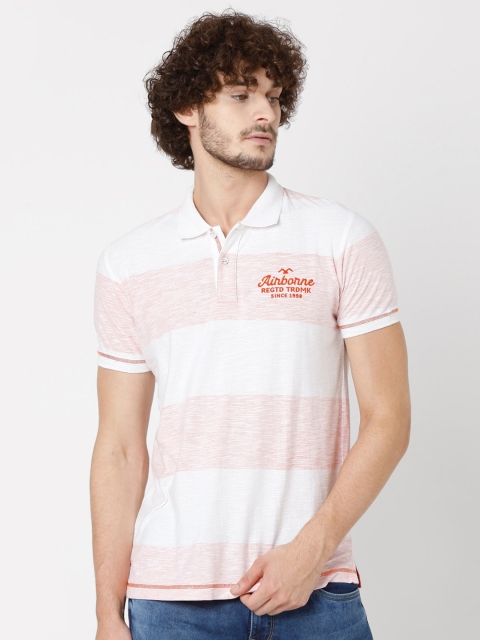 

Mufti Men White Striped Polo Collar Applique Slim Fit T-shirt