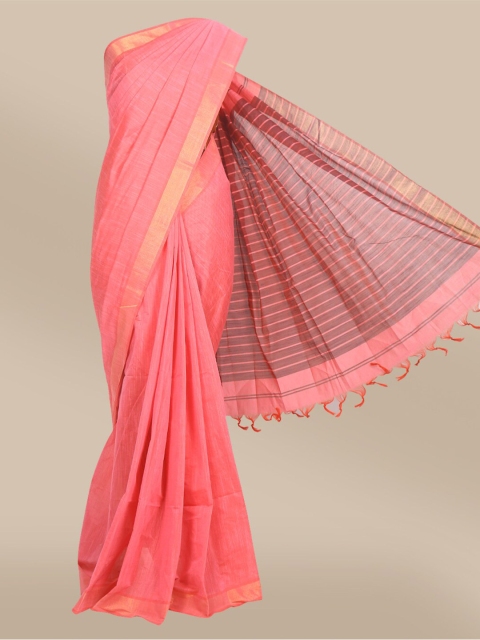 

The Chennai Silks Pink & Gold-Toned Zari Pure Cotton Fusion Saree