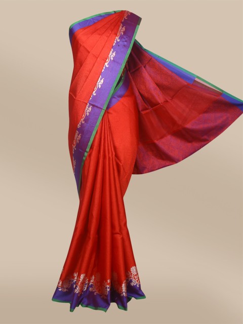 

The Chennai Silks Red & Blue Floral Zari Organza Fusion Banarasi Saree