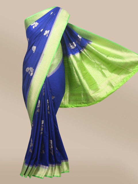 

The Chennai Silks Navy Blue & Green Woven Design Silk Blend Banarasi Saree