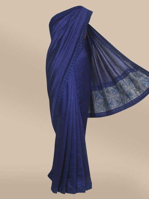 

The Chennai Silks Navy Blue Embellished Fusion Bhagalpuri Saree