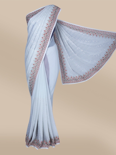 

The Chennai Silks Grey & Pink Floral Sequinned Fusion Saree