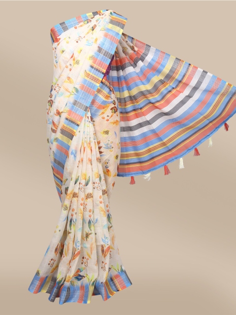 

The Chennai Silks Women Beige Floral Printed Saree