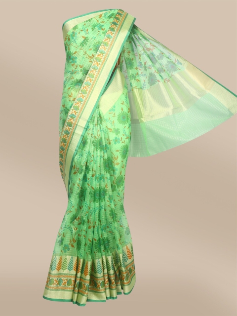 

The Chennai Silks Green & Gold-Toned Floral Zari Tissue Saree