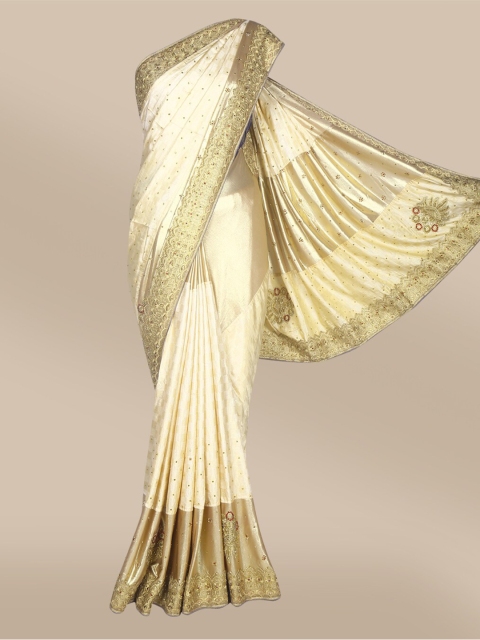 

The Chennai Silks Cream-Coloured & Gold-Toned Embellished Sequinned Fusion Saree