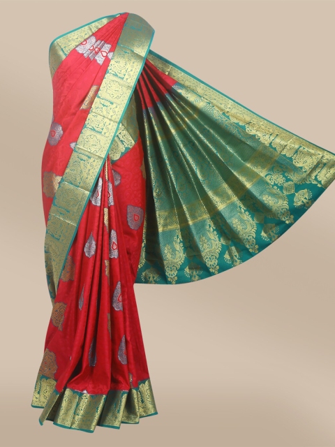 

The Chennai Silks Red & Gold-Toned Ethnic Motifs Zari Pure Silk Dharmavaram Saree