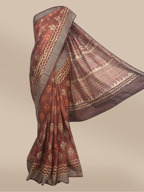 

The Chennai Silks Brown & Beige Floral Printed Pure Cotton Chanderi Saree