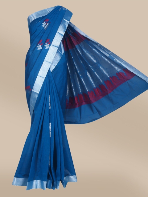 

The Chennai Silks Blue & Red Ethnic Motifs Silk Cotton Maheshwari Saree