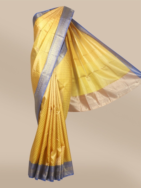

The Chennai Silks Yellow & Blue Ethnic Motifs Zari Organza Banarasi Saree