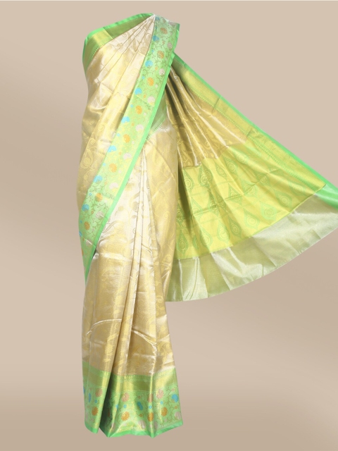 

The Chennai Silks Green & Gold-Toned Woven Design Zari Organza Fusion Banarasi Saree