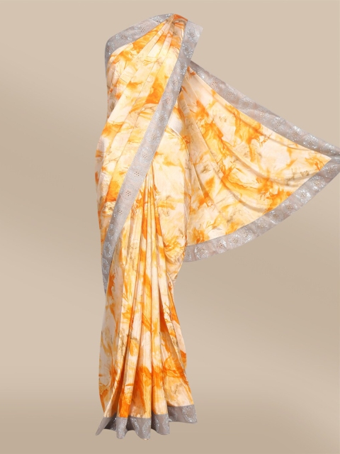 

The Chennai Silks Orange & Grey Embellished Border Saree