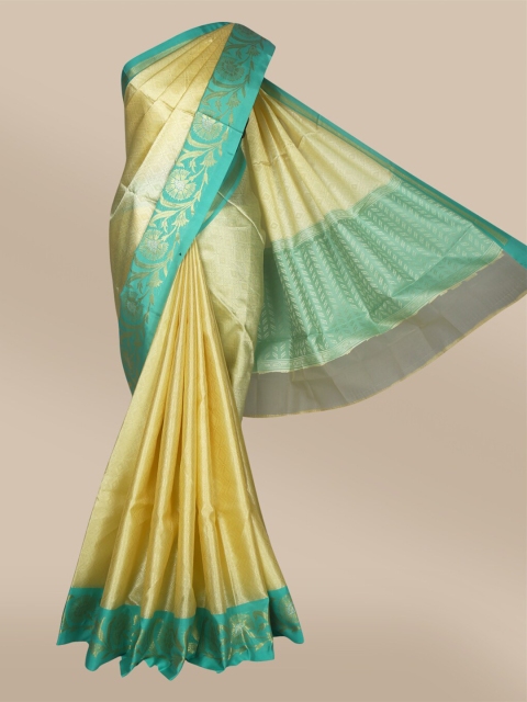 

The Chennai Silks Beige & Green Floral Organza Banarasi Saree