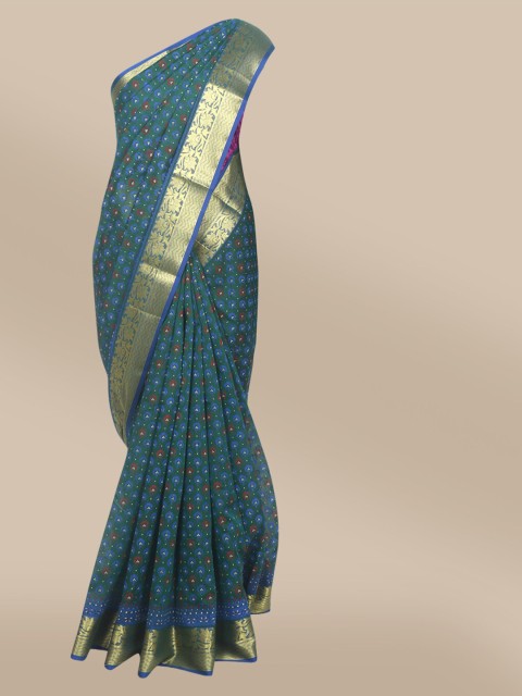 

The Chennai Silks Green & Gold-Toned Ethnic Motifs Zari Pure Cotton Chanderi Saree