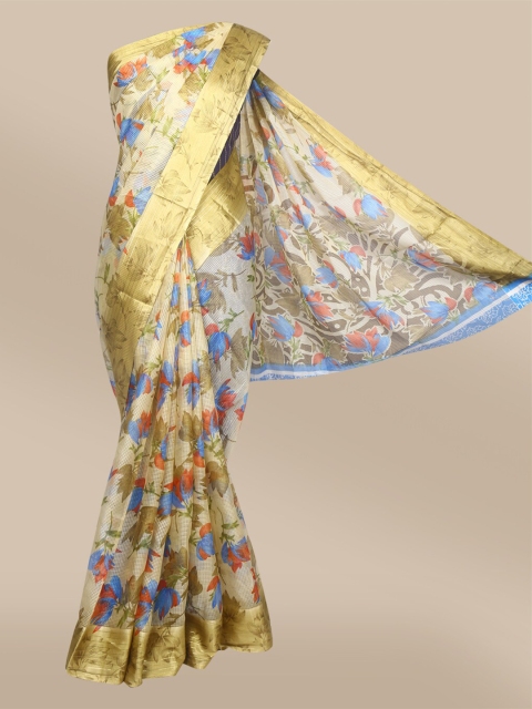 

The Chennai Silks Beige & Blue Floral Fusion Saree