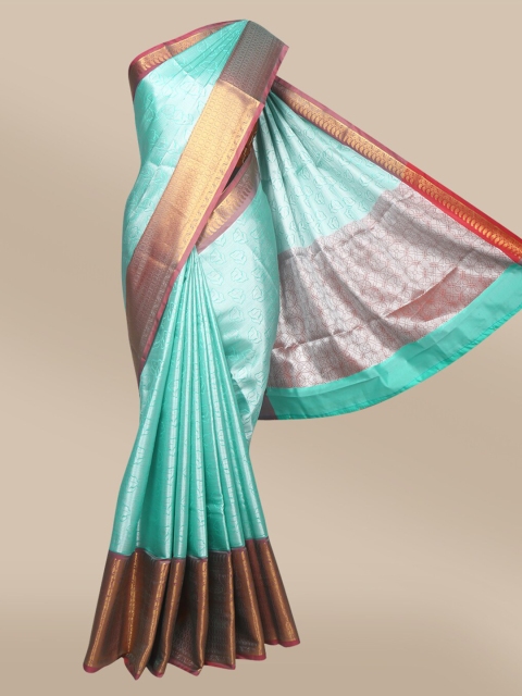 

The Chennai Silks Green & Burgundy Floral Zari Organza Fusion Banarasi Saree