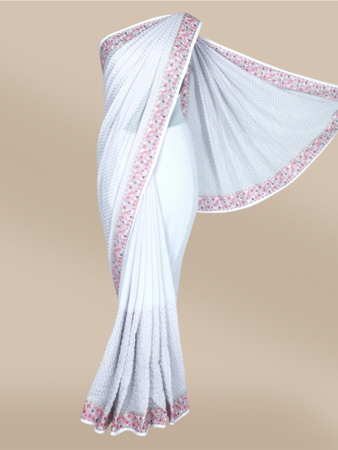 

The Chennai Silks White & Pink Sequinned Saree