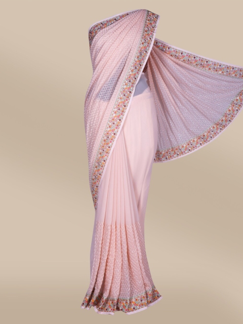 

The Chennai Silks Peach-Coloured & Orange Floral Sequinned Saree