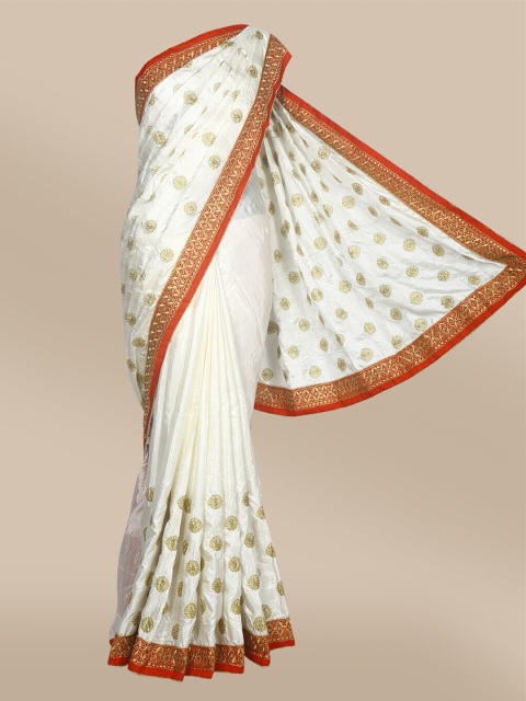 

The Chennai Silks Off White & Red Embellished Bhagalpuri Saree