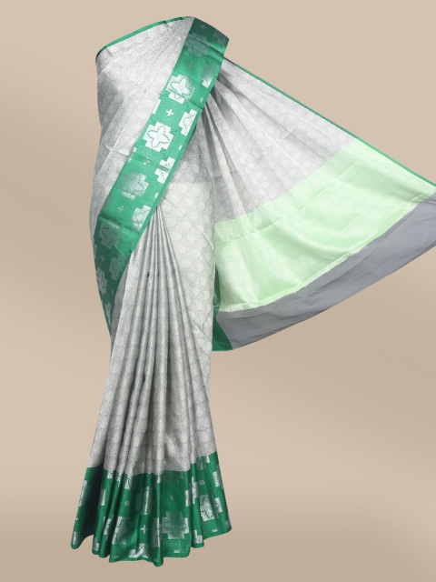 

The Chennai Silks Grey & Green Woven Design Zari Organza Banarasi Saree