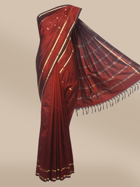 

The Chennai Silks Maroon & Gold-Toned Ethnic Motifs Zari Pure Silk Arani Saree
